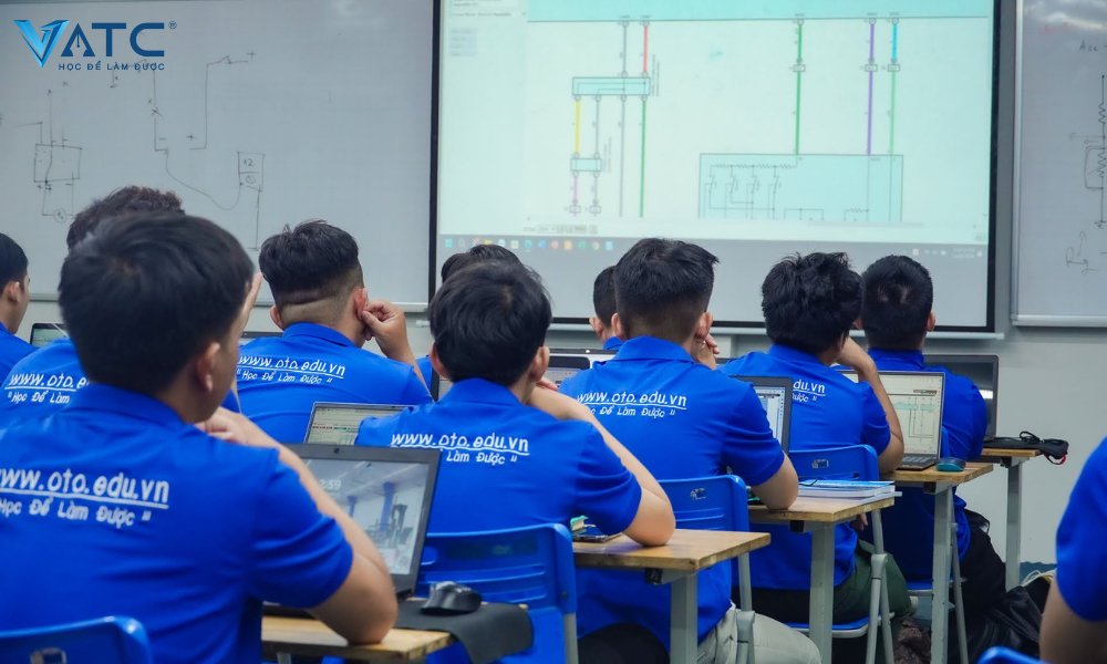 phòng học lý thuyết lớp học nghề sửa chữa ô tô tại vatc