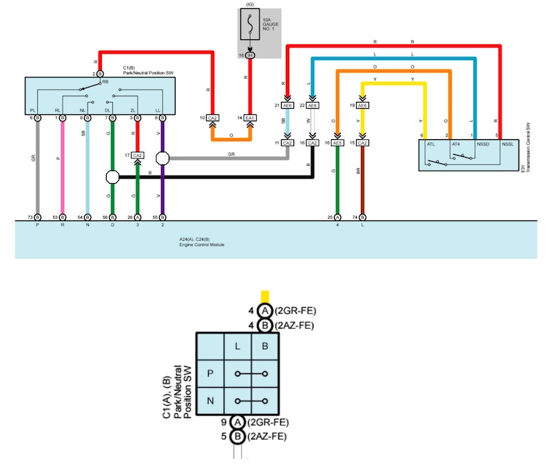 sơ đồ mạch điện của công tắc số trung gian - Park:Neutral Position Switch