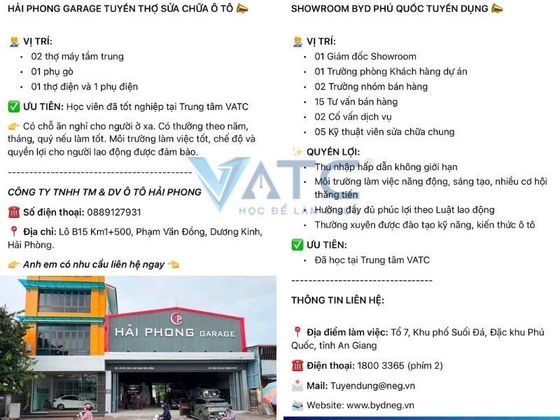 vatc hỗ trợ giới thiệu việc làm cho học viên sau khoá học