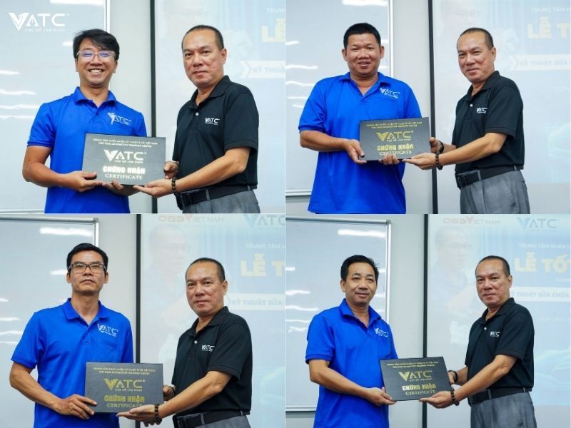khoảnh khắc học viên lớp Kỹ thuật sửa chữa xe ô tô Điện - xe ô tô Hybrid K3 nhận bằng tốt nghiệp