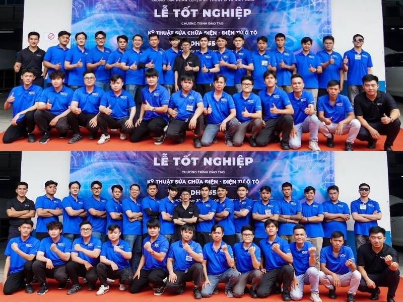 tập thể anh em học viên lớp Kỹ thuật sửa chữa điện - điện tử ô tô K55