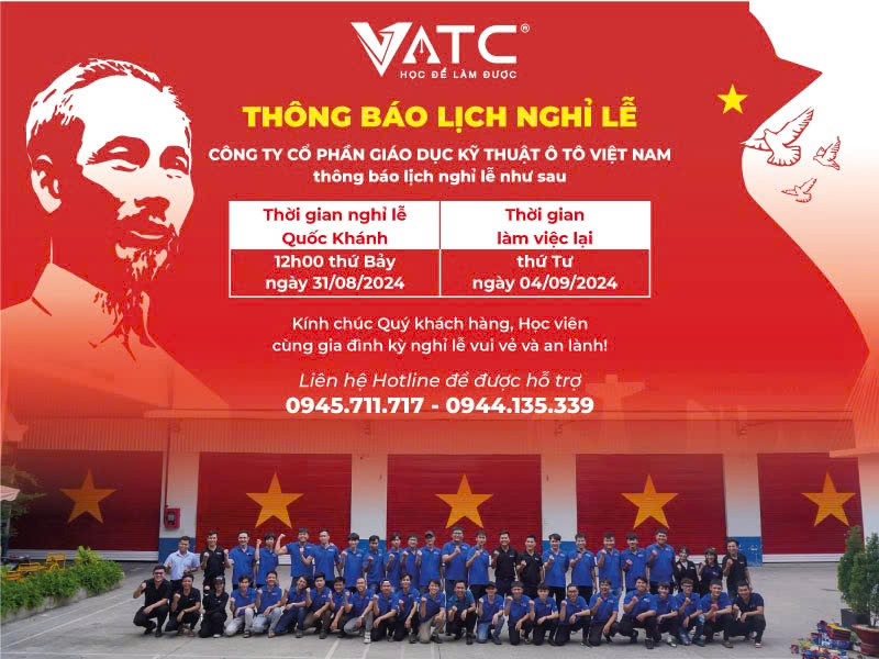 Thông báo lịch nghỉ lễ Quốc Khánh 2/9 năm 2024 của trung tâm VATC