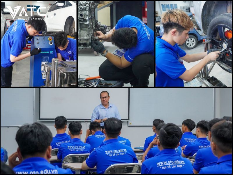 Với chương trình đào tạo 30_ là lý thuyết vận dụng, 70_ là thực hành trên các dòng xe - giúp anh em rèn tay nghề vững chắc