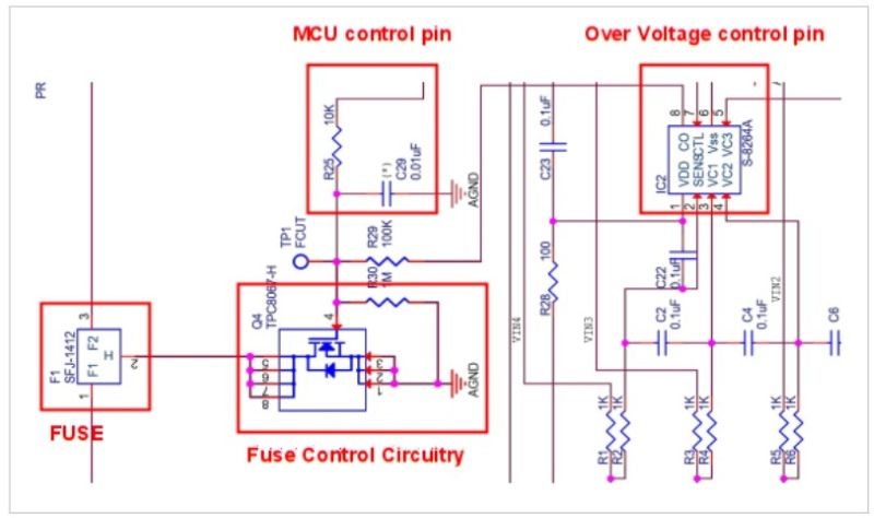 Hình 5. Cầu chì SCP và điều khiển BMS