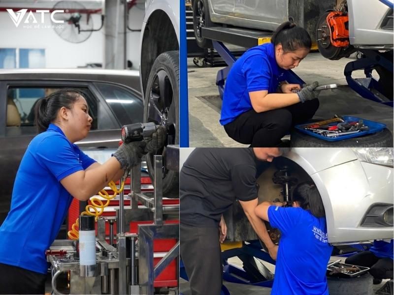 chị Thắm tại những buổi học ở xưởng thực hành Trung tâm VATC