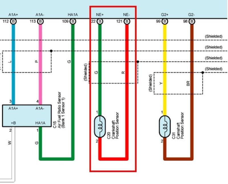 hình 3. Sơ đồ mạch điện thực tế cảm biến trục khuỷu loại điện từ trên xe Toyota Camry 2006