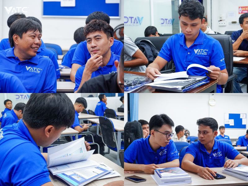 lớp Kỹ thuật sửa chữa điện - điện tử ô tô K60 trong buổi học đầu tiên tại VATC
