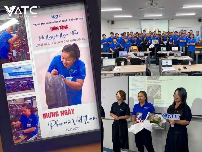 trung tâm VATC cùng lớp Kỹ thuật sửa chữa ô tô toàn diện K12 tạo bất ngờ cho chị Thắm nhân ngày Phụ nữ Việt Nam