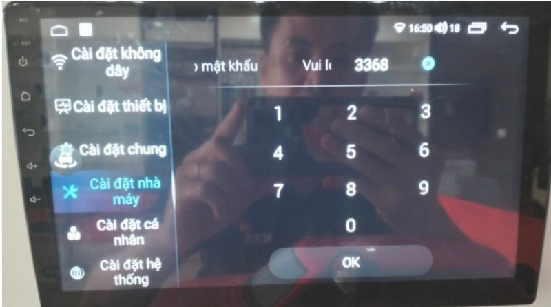 Cài đặt nhà máy nhập mật khẩu