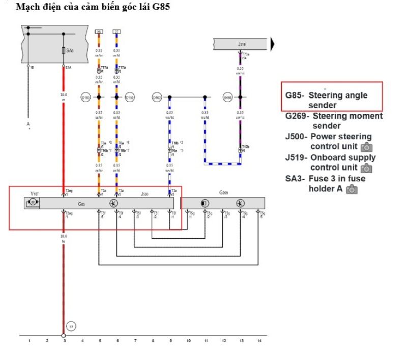 Mạch điện của cảm biến góc lái G85
