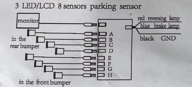 Sơ đồ đấu dây điện cho một bộ cảm biến lùi