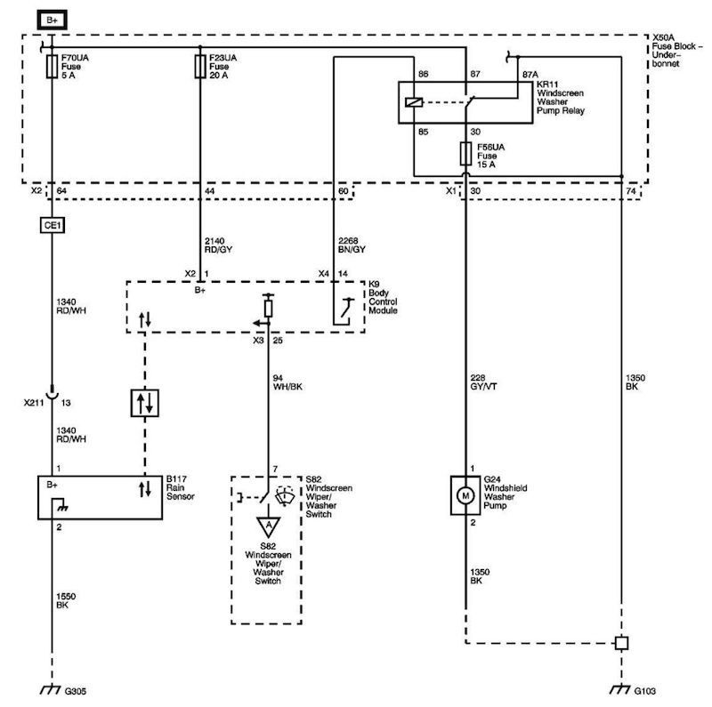 sơ đồ mạch chế độ rainsense và chế độ phun nước rửa kính