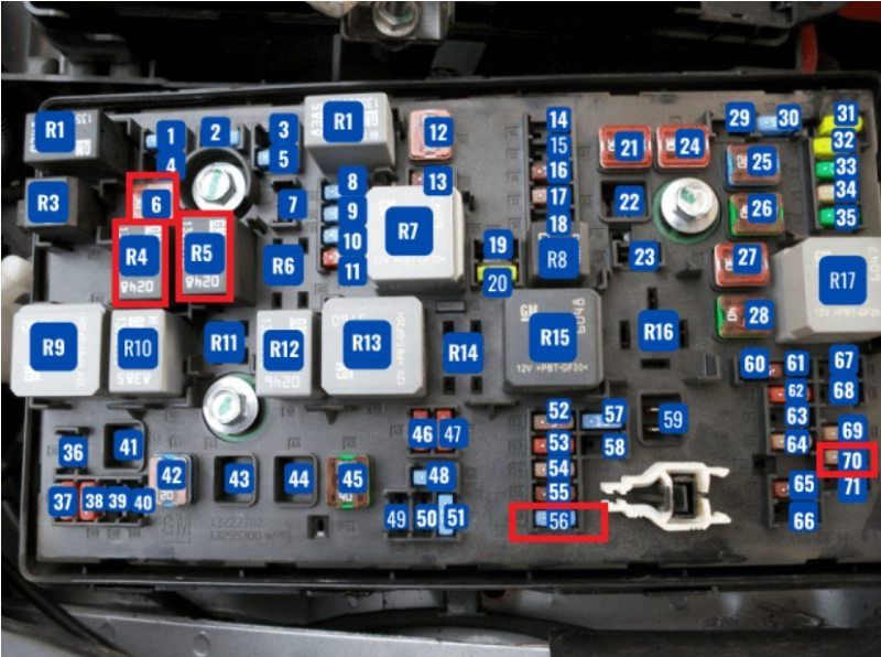 Vị trí các cầu chì và relay cần thay thế trên xe Cruze 2010