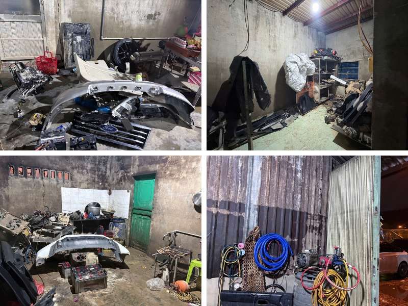 Đồ đạc trong xưởng vẫn chưa được dọn dẹp sau bão