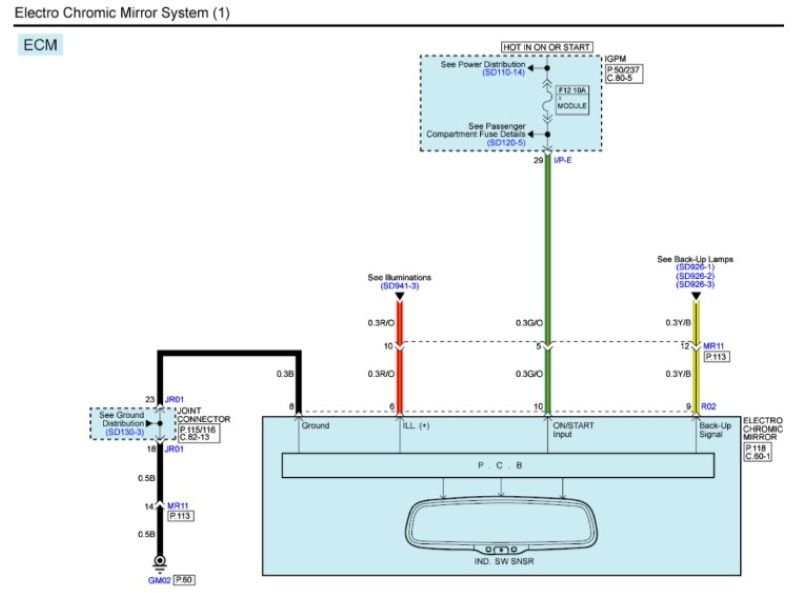 Sơ đồ mạch điện hệ thống gương chống chói điện tử