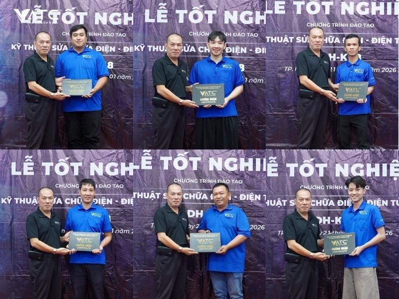 H6. Anh em lớp Kỹ thuật sửa chữa điện - điện tử ô tô K58 nhận bằng tốt nghiệp