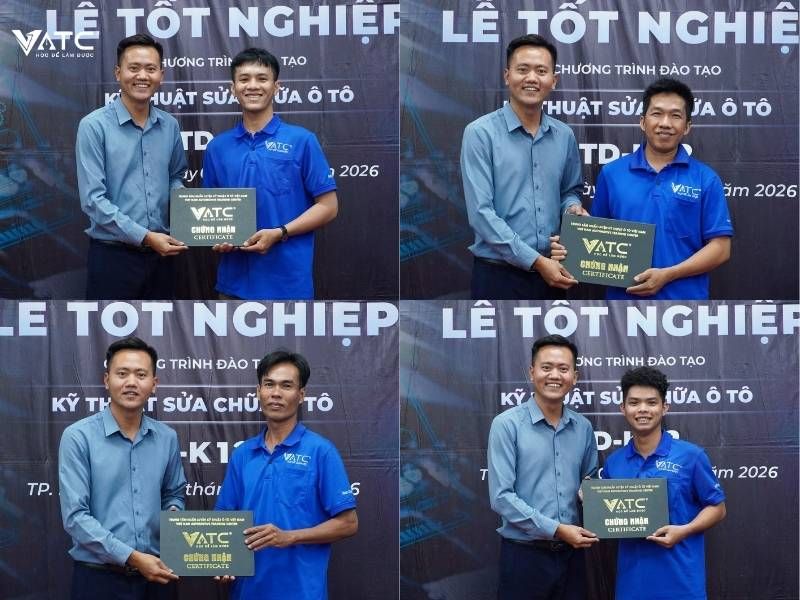 H7. Học viên lớp Kỹ thuật sửa chữa ô tô toàn diện K12 nhận bằng tốt nghiệp