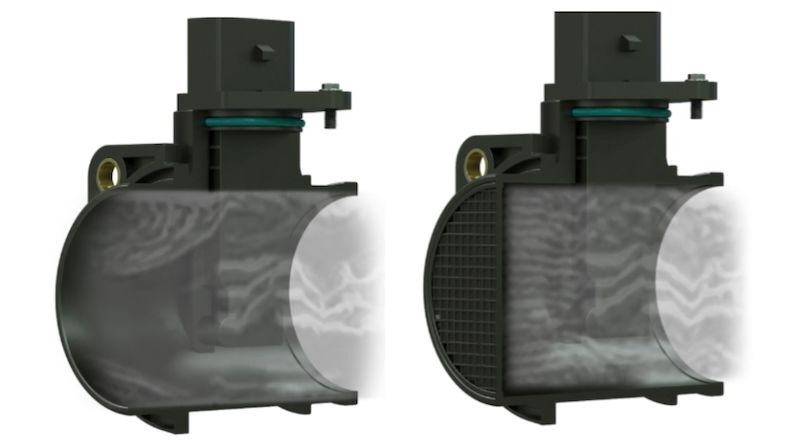 Hình 3. So sánh dòng chảy không khí nạp khi có phần lưới và không có lưới